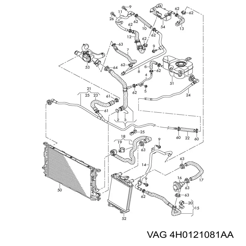 Шланг/патрубок системи охолодження VAG 4H0121081AA ціна, від 43.74 USD