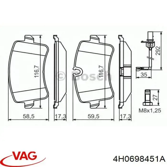 4H0698451A VAG Колодки гальмівні задні, дискові