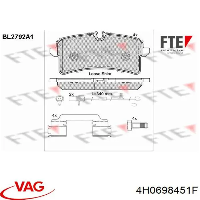 Задні гальмівні колодки VAG 4H0698451F ціна, від 64.45 USD