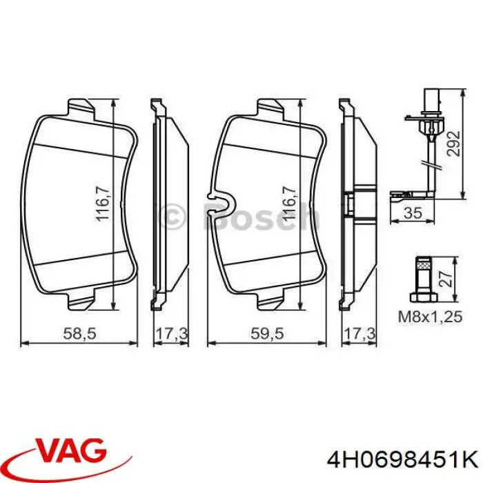 Задні гальмівні колодки VAG 4H0698451K ціна, від 44.70 USD