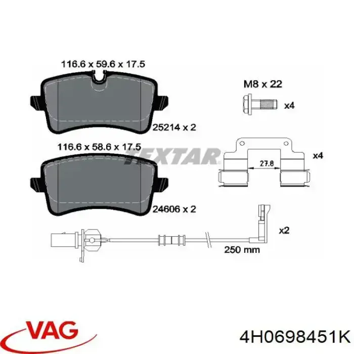 Задні гальмівні колодки 4H0698451K VAG