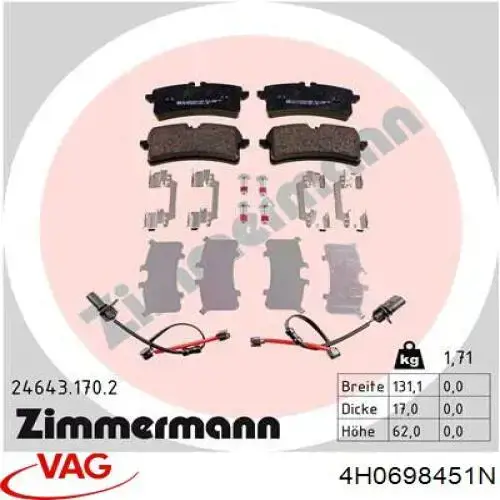 Колодки гальмові задні, дискові 4H0698451N VAG