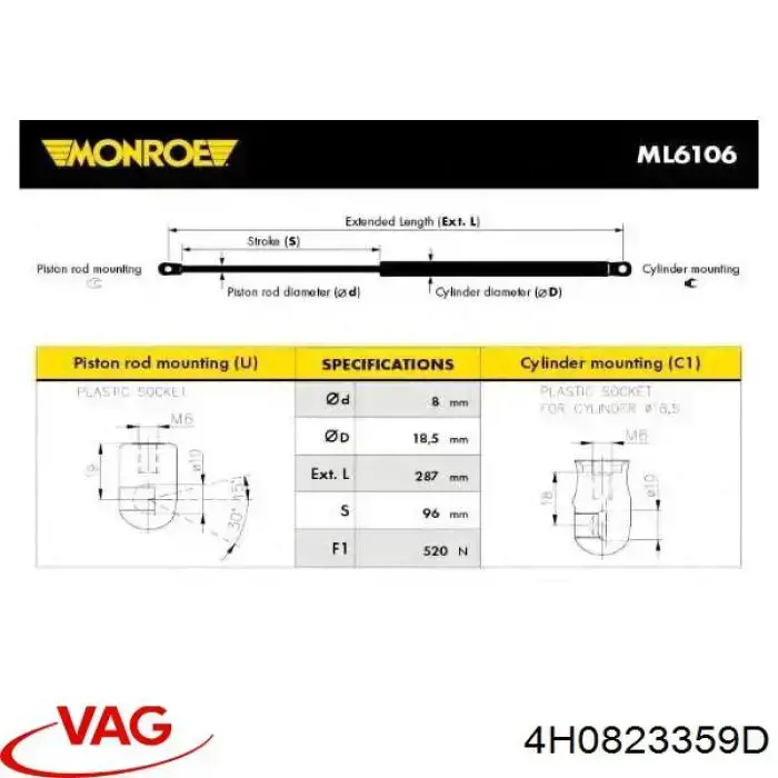 Упор капота VAG 4H0823359D