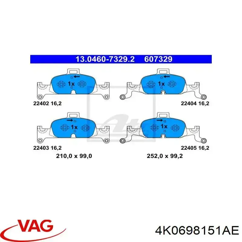 4K0698151R VAG Передні гальмівні колодки