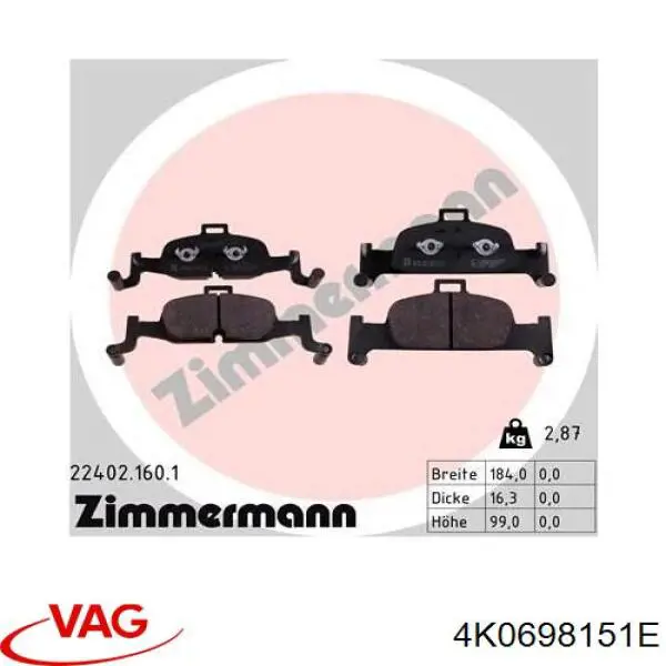 4K0698151E VAG Передні гальмівні колодки