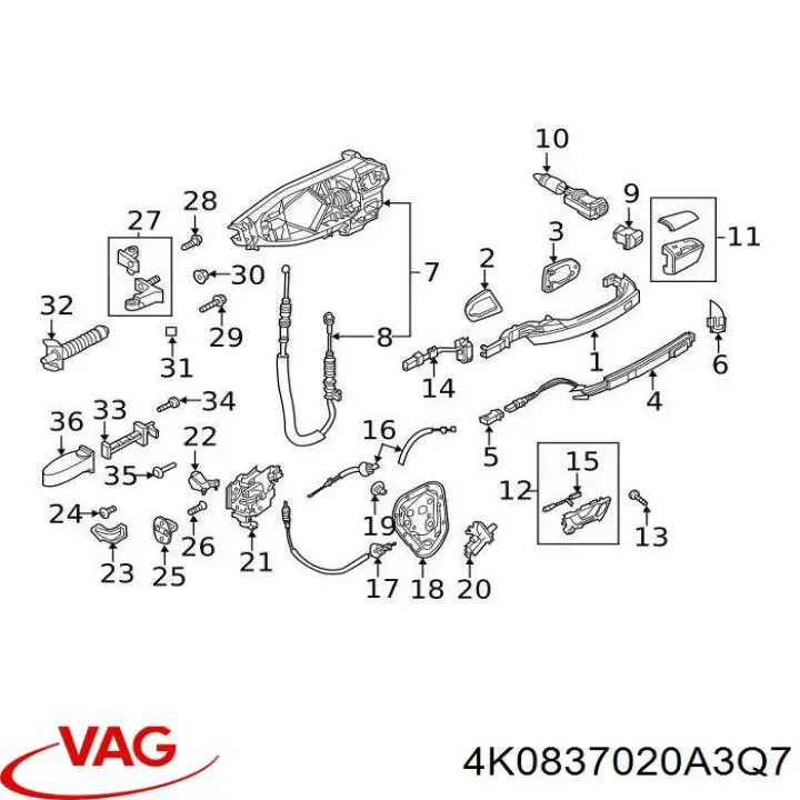 Ручка передньої двері внутрішня права VAG 4K0837020A3Q7 ціна, від 63.05 USD