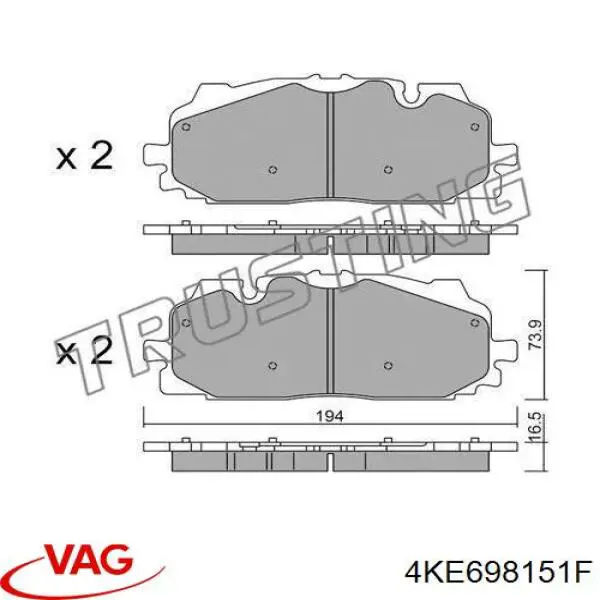 Купити 4KE698151F VAG Колодки гальмівні передні, дискові