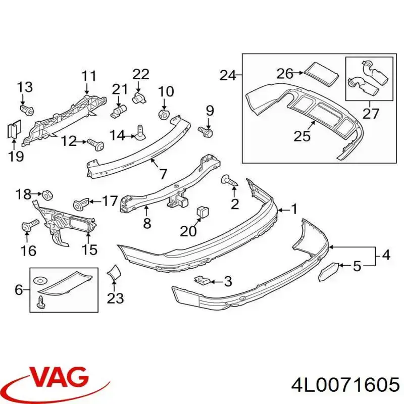 Спідниця заднього бампера VAG 4L0071605 ціна, від 31.66 USD