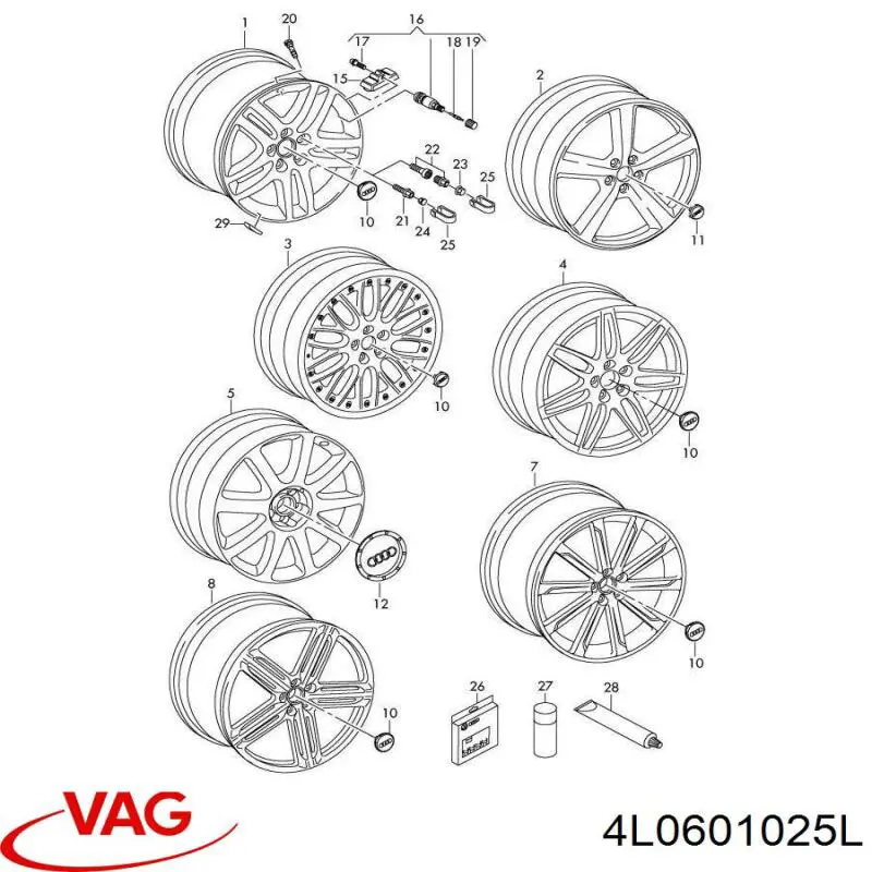 Диски колісні литі (легкосплавні, титанові) VAG 4L0601025L ціна, від 228.04 USD