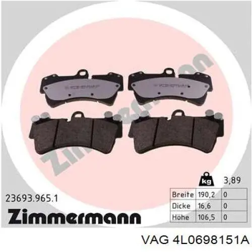 Передні тормозні колодки 4L0698151A VAG