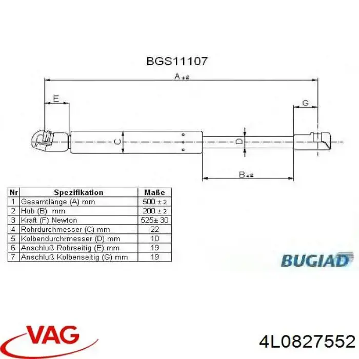 4L0827552 VAG Амортизатор кришки багажника / двері 3/5-ї задньої