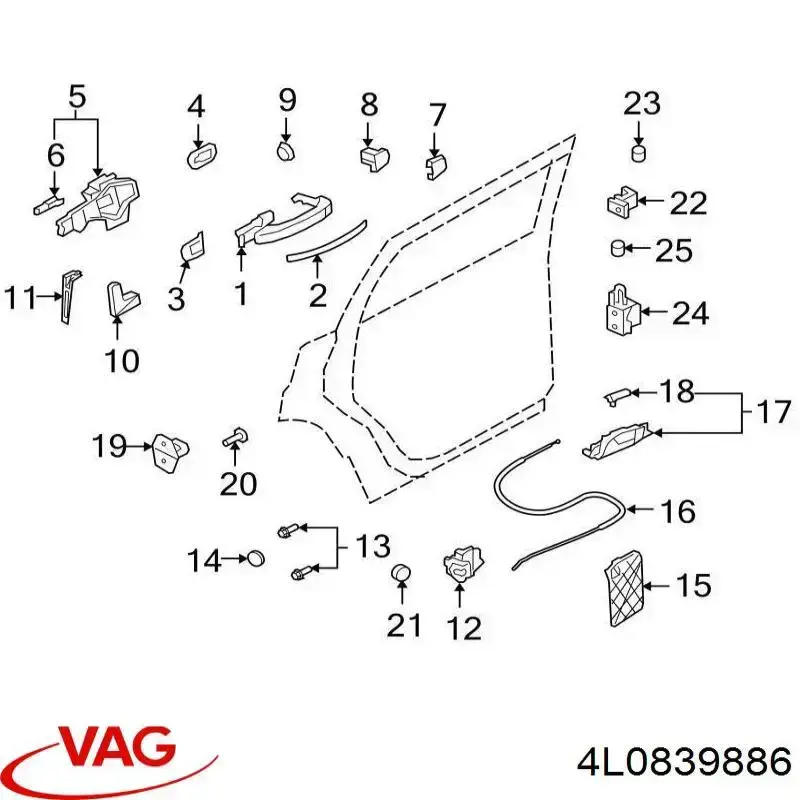 Тримач зовнішньої ручки дверей, задніх правих VAG 4L0839886 ціна, від 12.67 USD