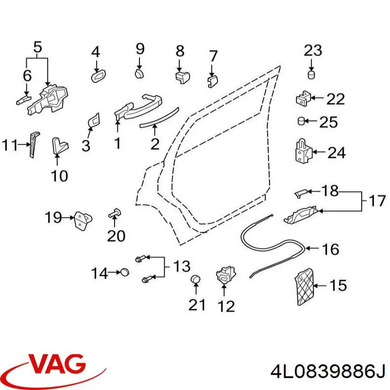 4L0839886G VAG Тримач зовнішньої ручки дверей, задніх правих