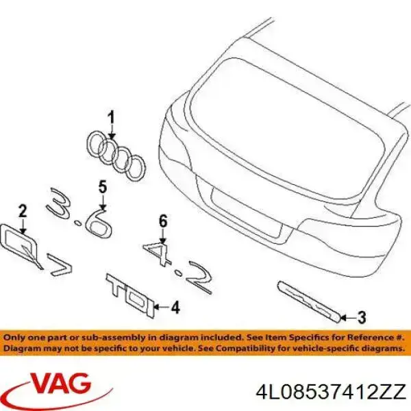 4L08537412ZZ VAG емблема кришки багажника, фірмовий значок