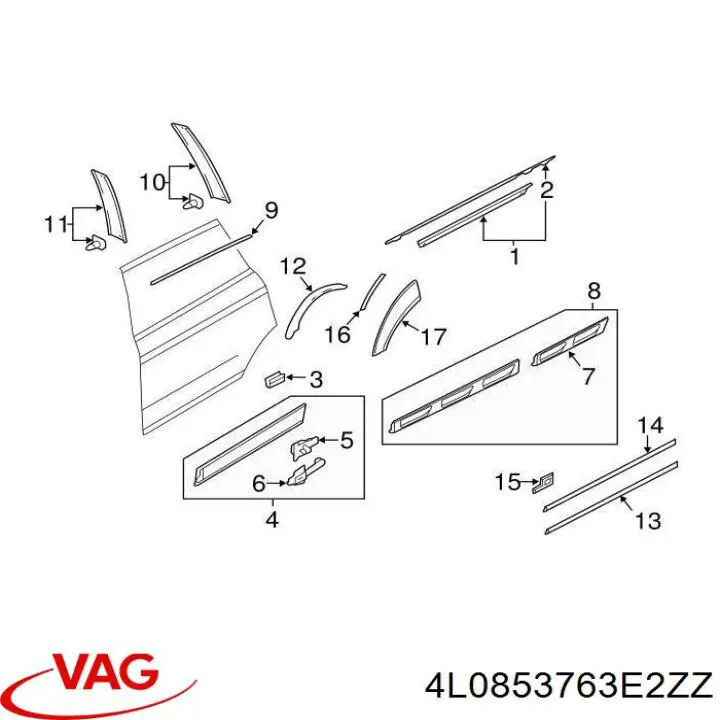 4L0853763E2ZZ VAG Накладка заднього скла, ліва