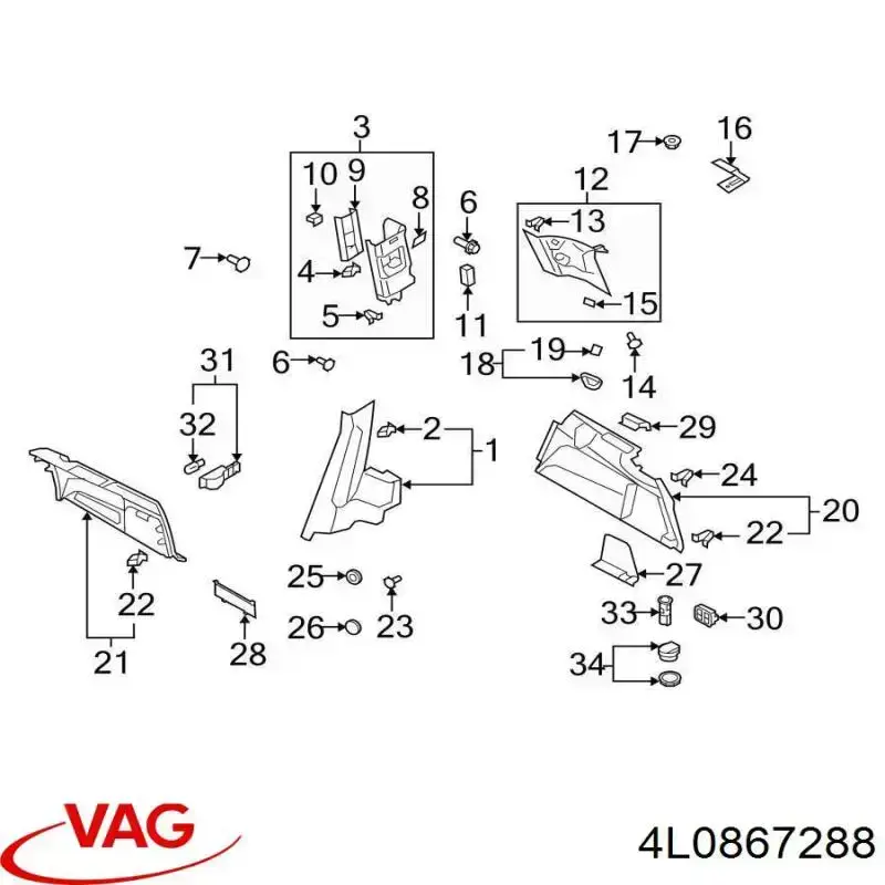 4L0867288 VAG Обшивка стійки кузова внутрішня, задня права