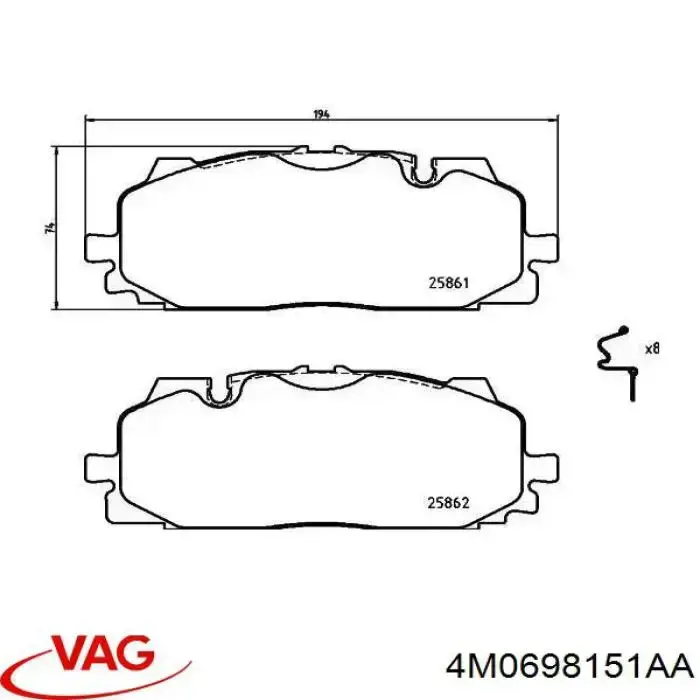 Гальмівні колодки VAG 4M0698151AA ціна, від 148.71 USD