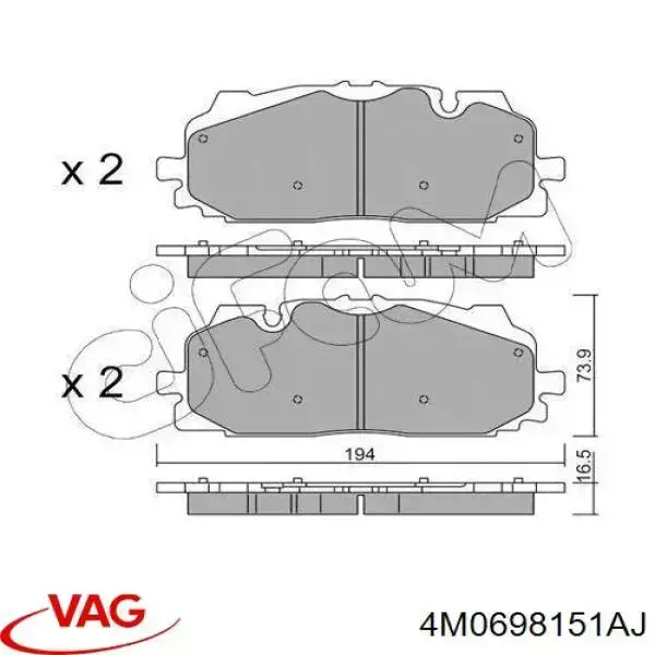 Колодки гальмівні передні, дискові 4M0698151AJ VAG