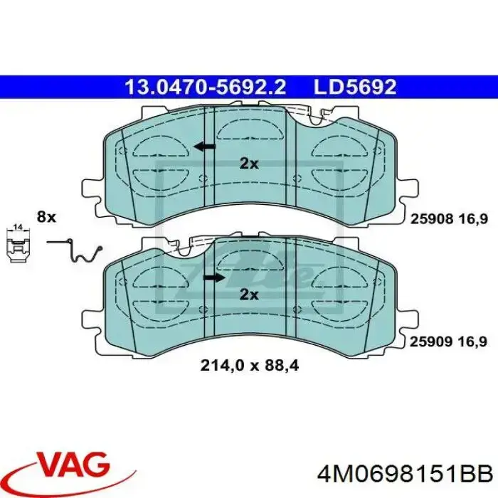 Гальмівні колодки VAG 4M0698151BB ціна, від 240.33 USD