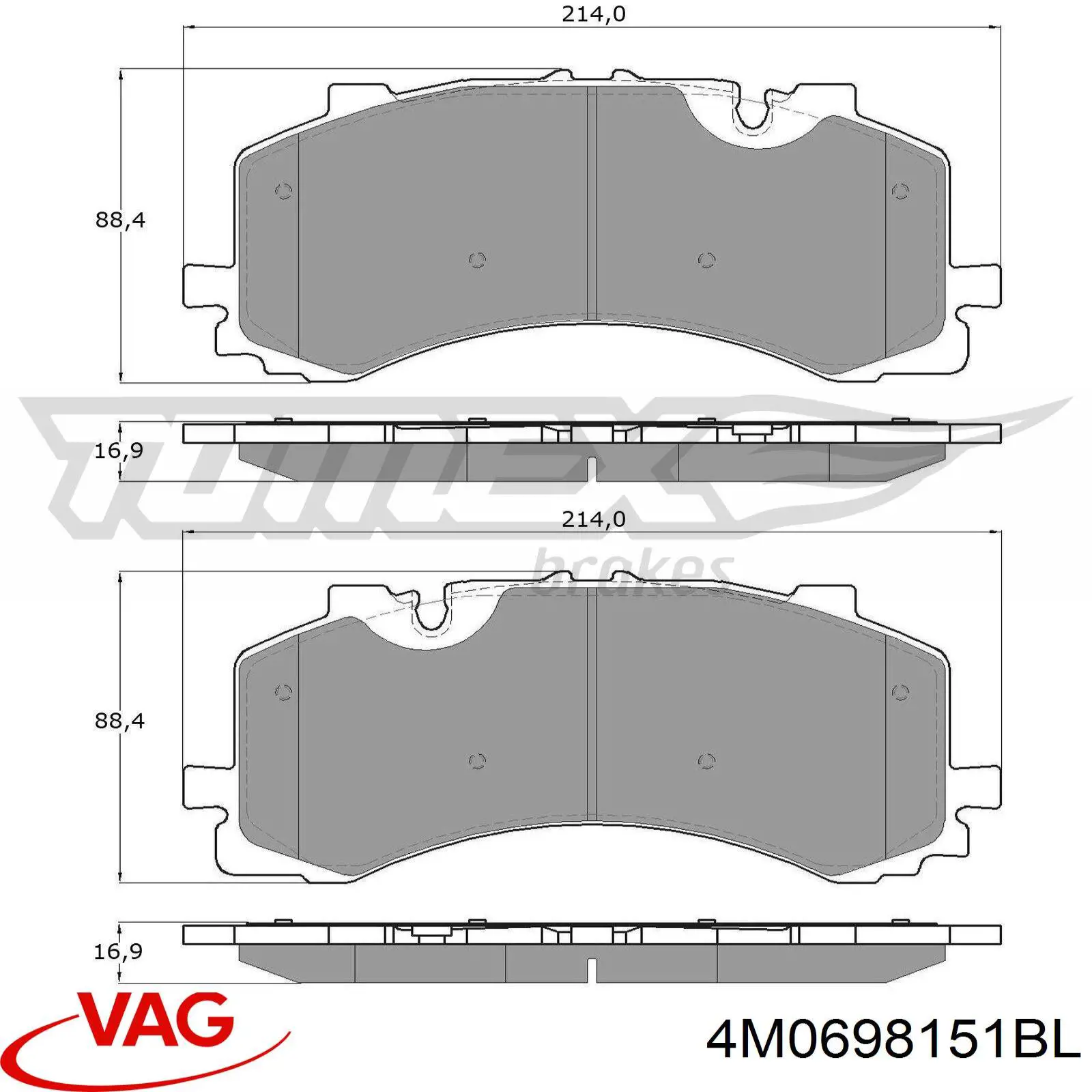 Купити 4M0698151BL VAG Колодки гальмівні передні, дискові
