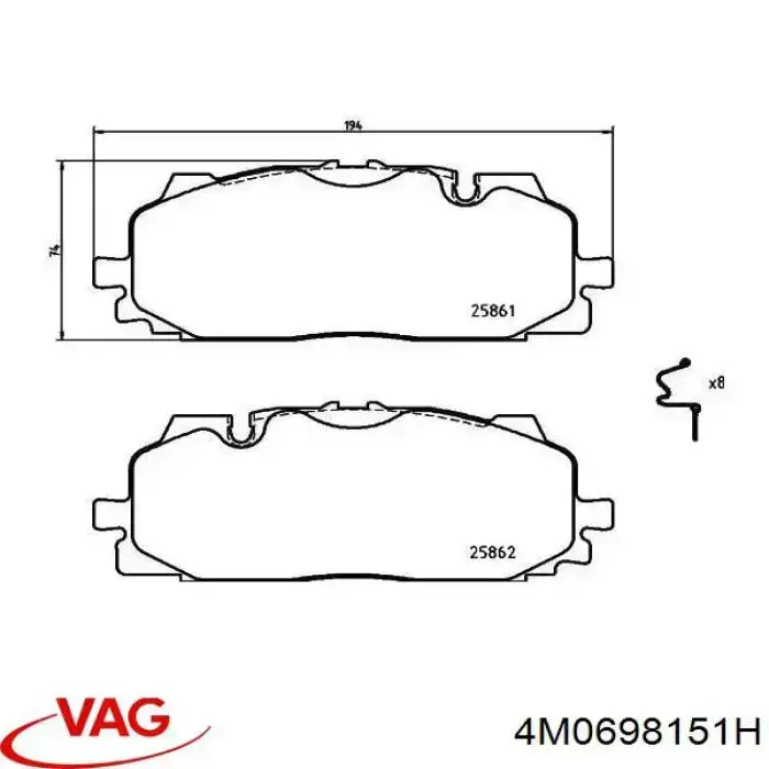 Купити 4M0698151H VAG Колодки гальмівні передні, дискові