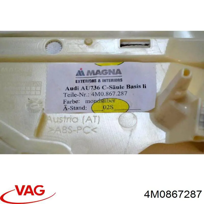 Обшивка стійки кузова внутрішня, задня ліва VAG 4M0867287 ціна, від 25.34 USD