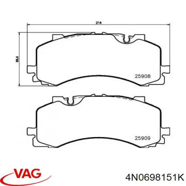 Колодки гальмівні передні, дискові 4N0698151K VAG