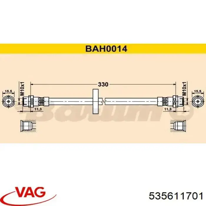 Купити 535611701 VAG Гальмівні шланги передні