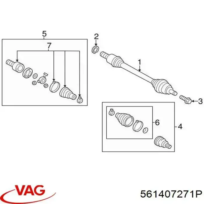 Привід передній лівий VAG 561407271P ціна, від 88.67 USD