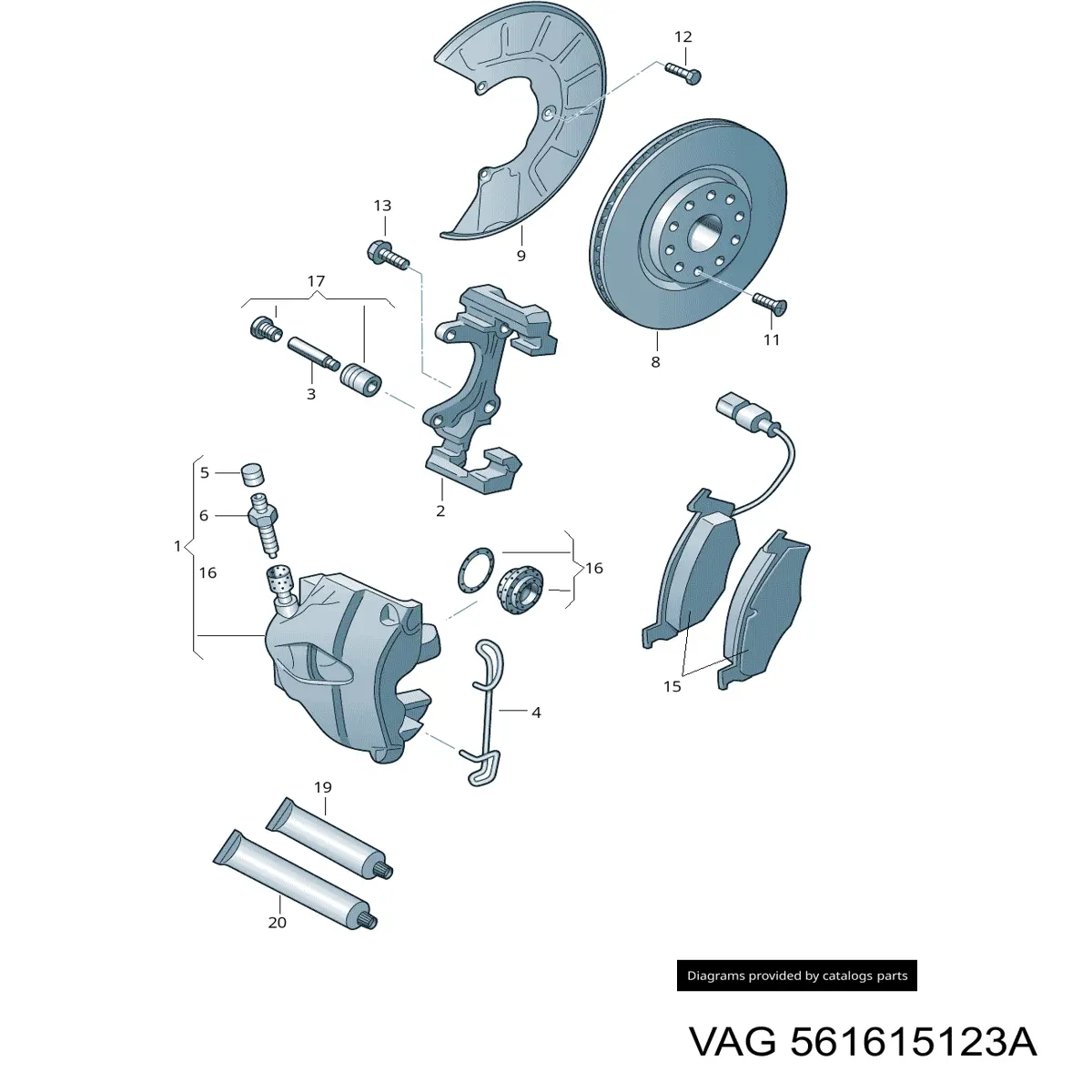 Супорт гальмівний передній лівий VAG 561615123A ціна, від 12.57 USD
