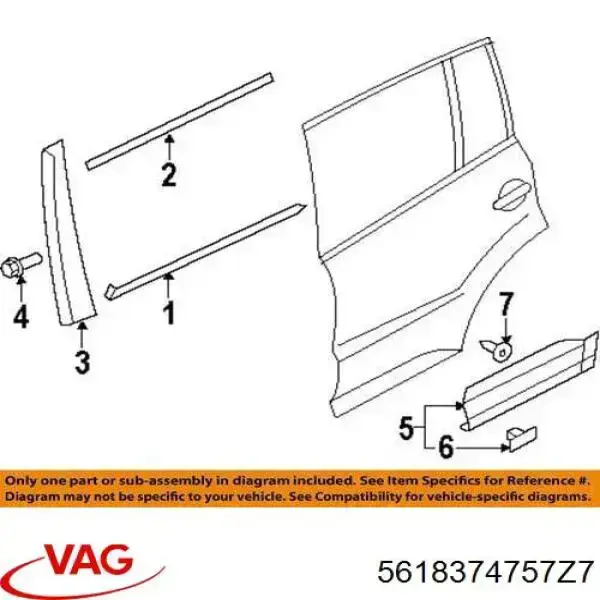 Купити 561837475B7Z7 VAG Молдинг опускного скла нижній, двері передньої, лівої