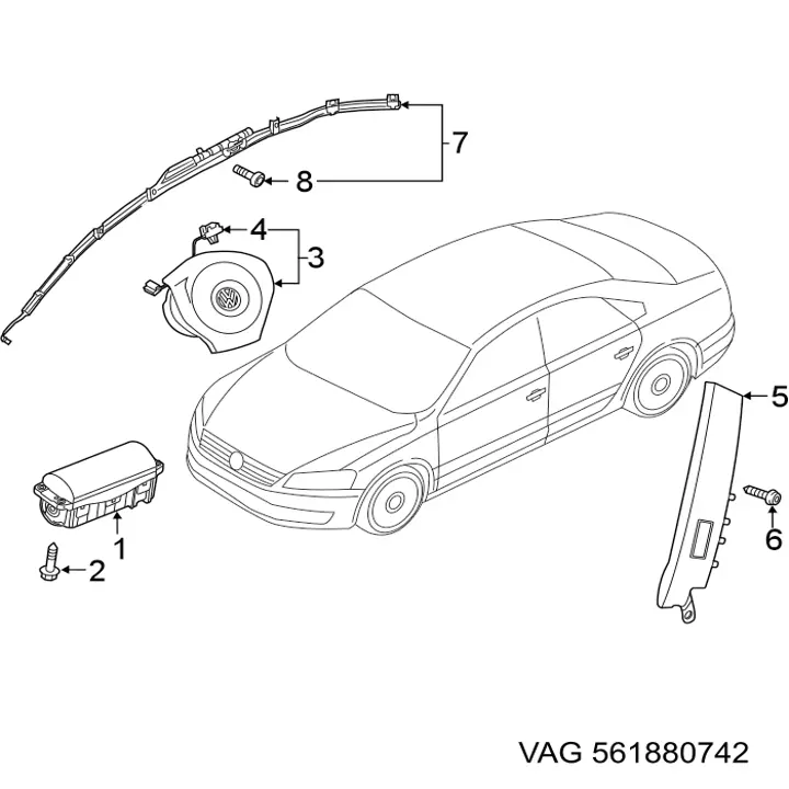 561880742 VAG Подушка безпеки, шторка бічна, права, AIRBAG