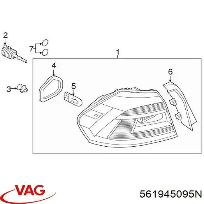 Задня ліва зовнішня фара VAG 561945095N ціна, від 111.11 USD