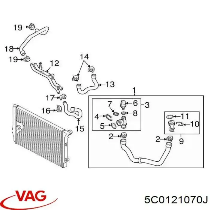 Шланг/патрубок системи охолодження VAG 5C0121070J ціна, від 39.08 USD