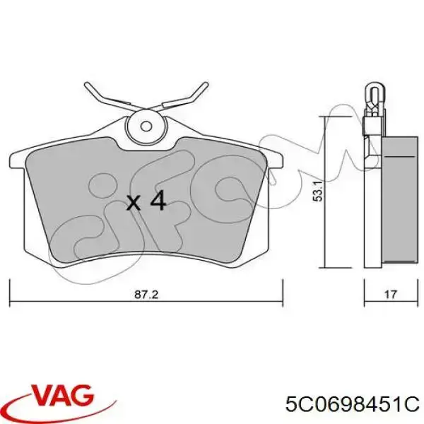 Купити 5C0698451C VAG Задні колодки
