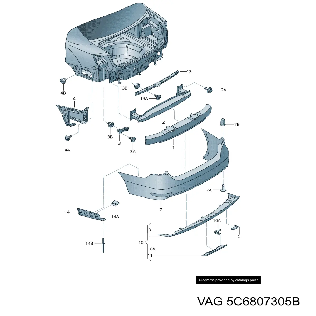 Купити 5C6807305B VAG Буфер бампера заднього
