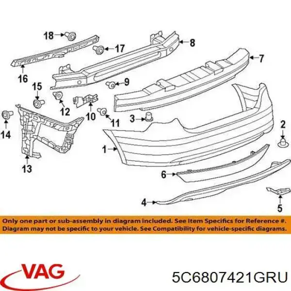 Кожух бампера заднього VAG 5C6807421GRU ціна, від 73.94 USD
