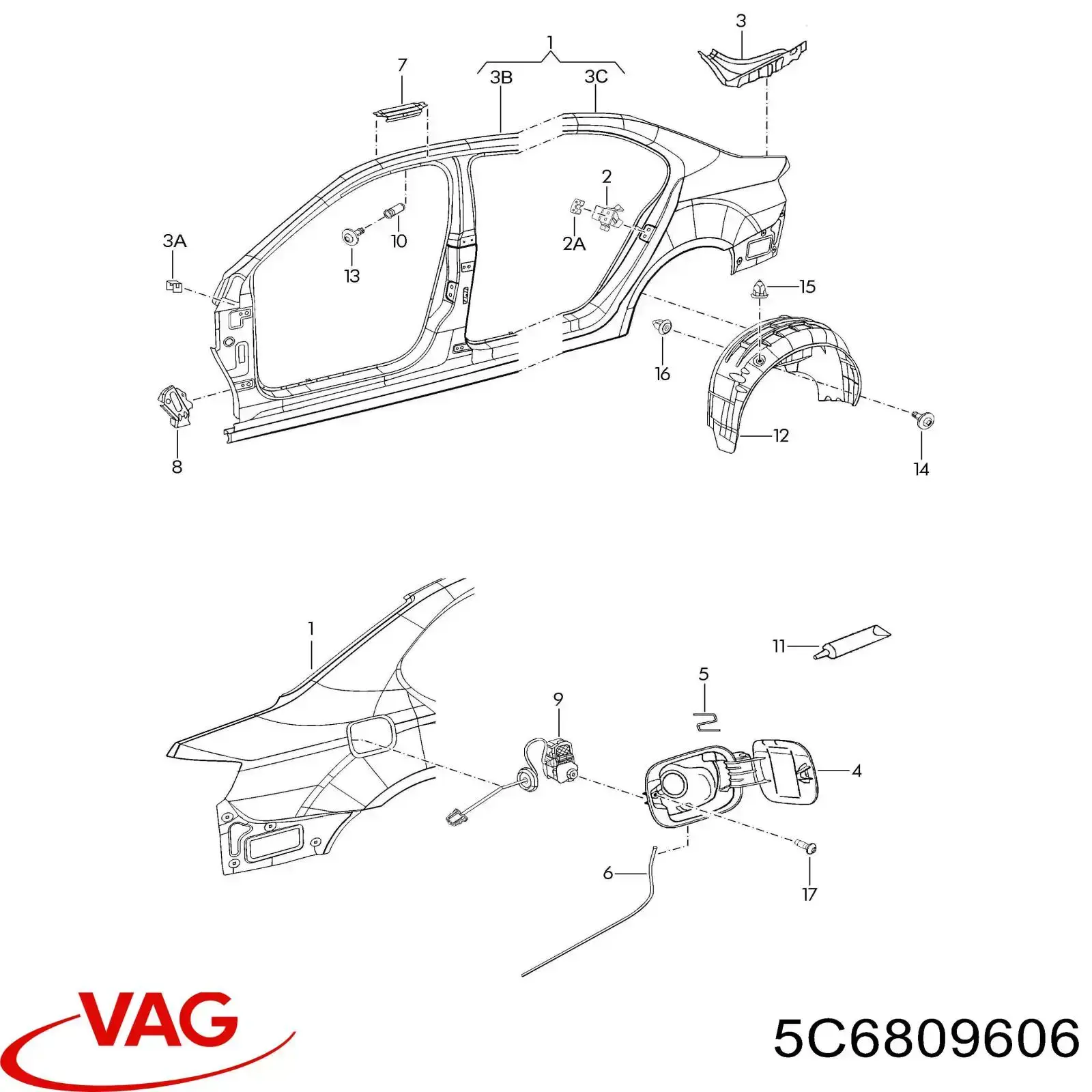 Ремчасть кузова права VAG 5C6809606 ціна, від 125.00 USD