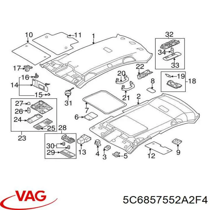 Козирок сонцезахисний автомобіля VAG 5C6857552A2F4 ціна, від 12.67 USD