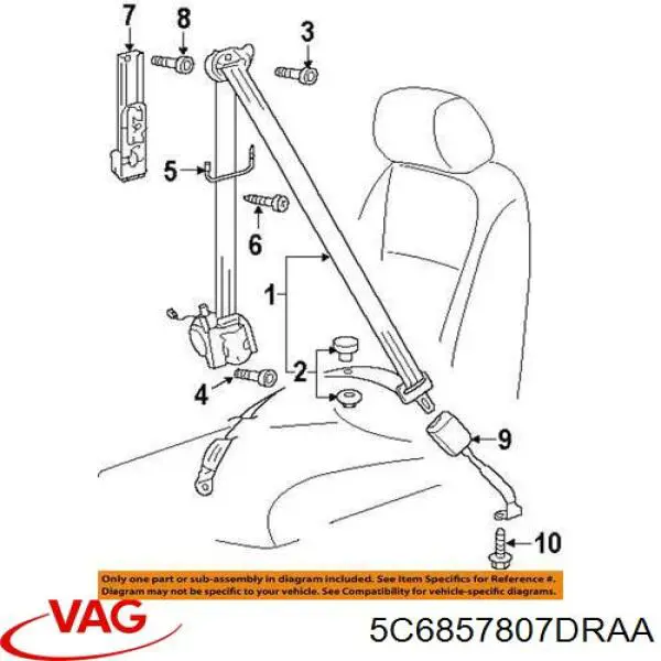 Пасок безпеки задній центральний 5C6857807DRAA VAG