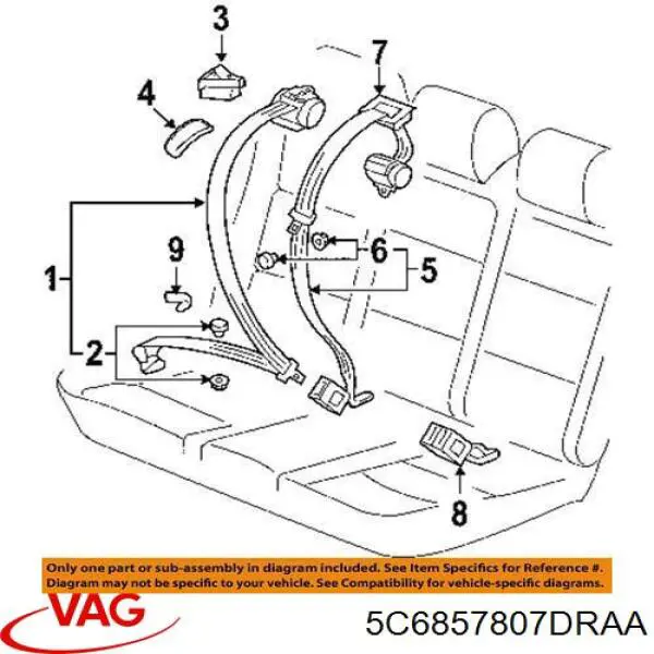 5C6857807DRAA VAG Пасок безпеки задній центральний