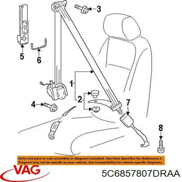 Пасок безпеки задній центральний VAG 5C6857807DRAA ціна, від 12.74 USD