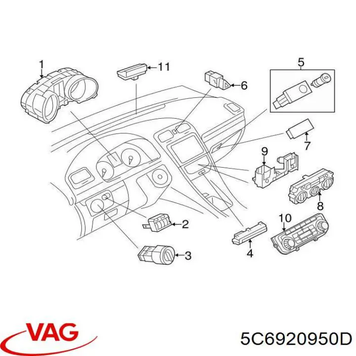 щиток приладу VAG 5C6920950D ціна, від 24.18 USD