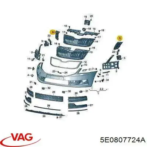 Кронштейн бампера переднього, правий VAG 5E0807724A ціна, від 4.95 USD
