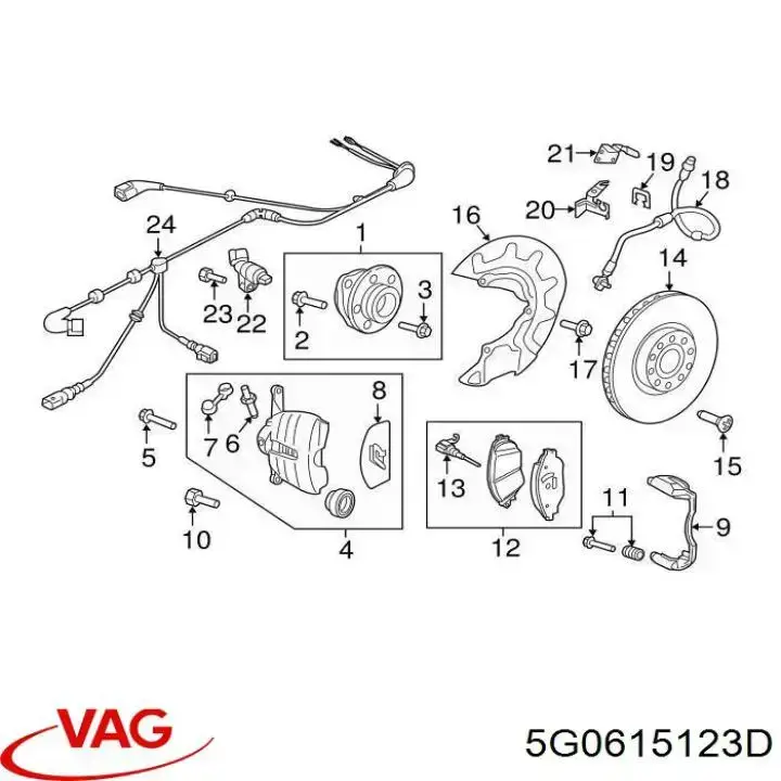 Супорт гальмівний передній лівий 5G0615123D VAG