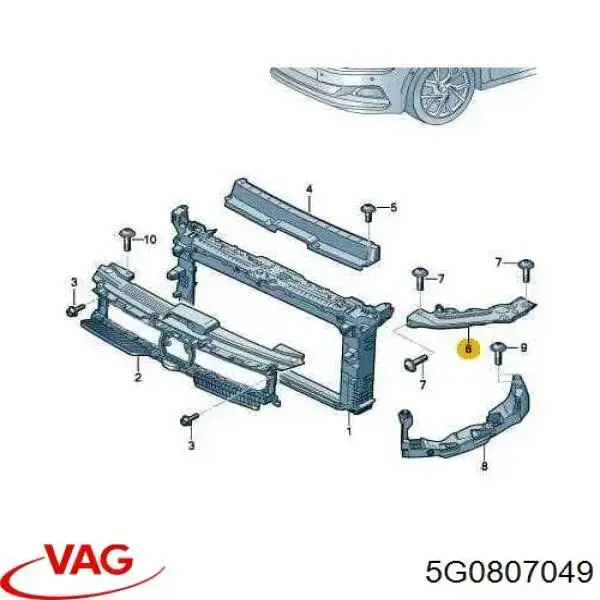 Купити 5G0807049 VAG Кронштейн бампера переднього, зовнішній лівий