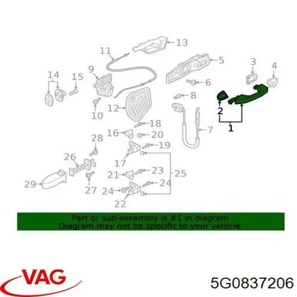 Ручка задніх дверей зовнішня, права VAG 5G0837206