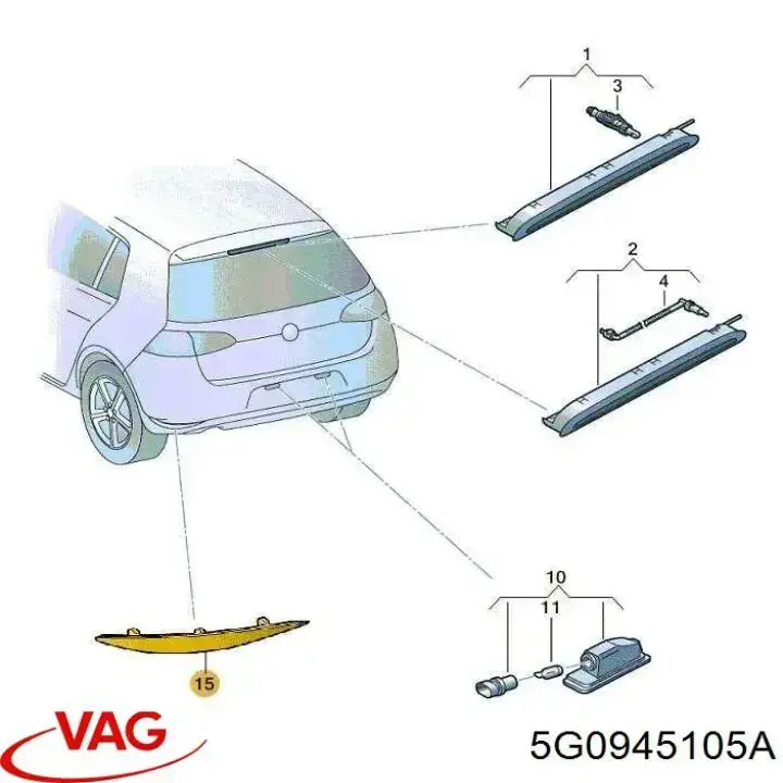 Лівий катафот заднього бампера VAG 5G0945105A ціна, від 7.85 USD