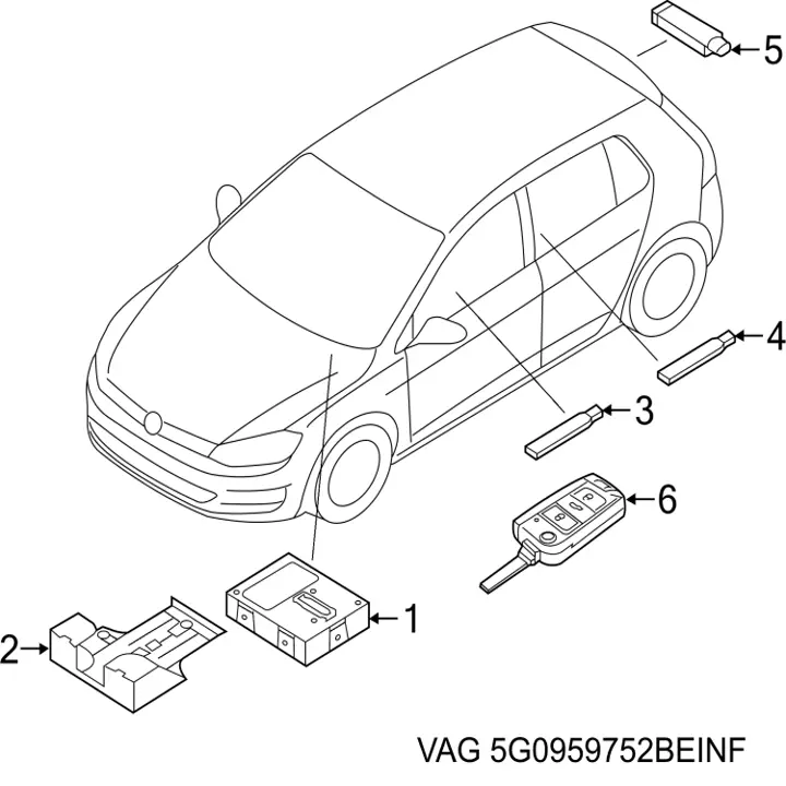 Ключ замка запалювання VAG 5G0959752BEINF ціна, від 50.62 USD
