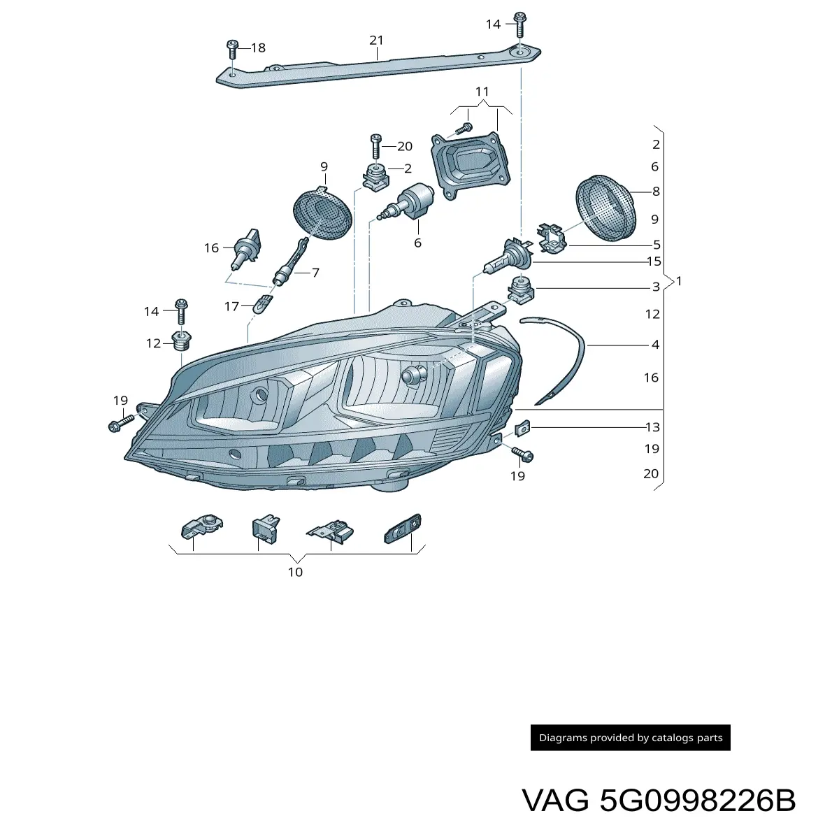 Кронштейн-адаптер кріплення фари передньої, правої VAG 5G0998226B ціна, від 40.14 USD